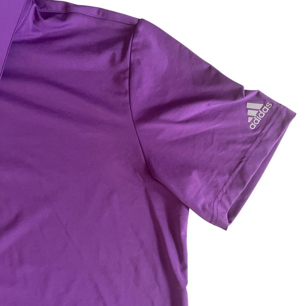 adidas Men's Size L Purple Polo Golf Athletic Performance Short‎ Sleeve Button